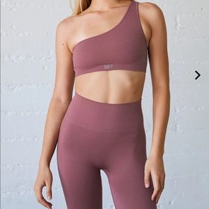 SET Active One-Shoulder Ribbed Sports Bra & High-Waist Leggings in Mauve